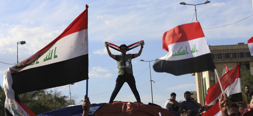 Protestors occupy the Green Zone in Baghdad, Iraq, Thursday, March 31, 2016.