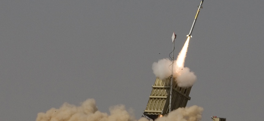 On Aug. 21, 2011, a rocket is launched from the Israeli anti-missile system known as Iron Dome to intercept a rocket fired by Palestinian militants from the Gaza Strip, in the southern city of Beersheba, Israel.