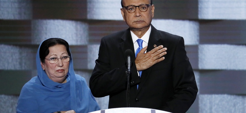 Gold Star parents Khizr and Ghazala Khan, father and mother of late US Army Capt. Humayun S. M. Khan spoke at the Democratic National Convention in Philadelphia , Thurs, July 28, 2016.