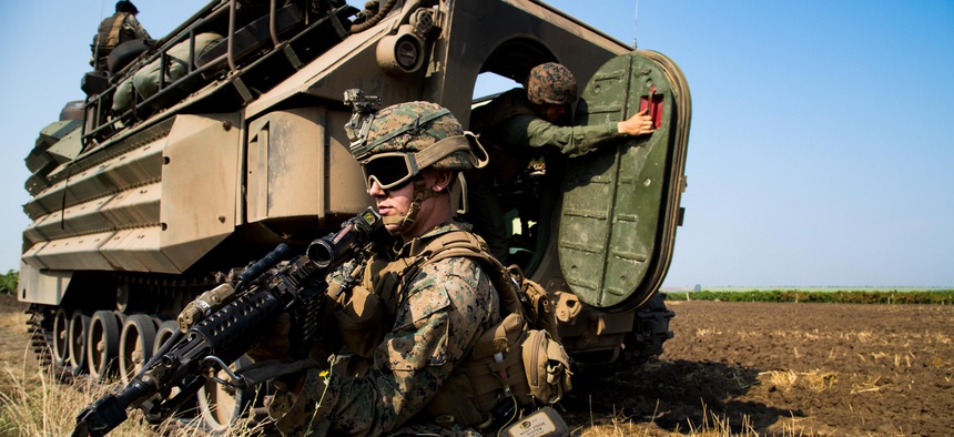 Over 220 U.S. Marines and Ukrainian forces, riding in 15 Amphibious vehicles, participated in an amphibious landing operation in Odessa, Ukraine, July 27.