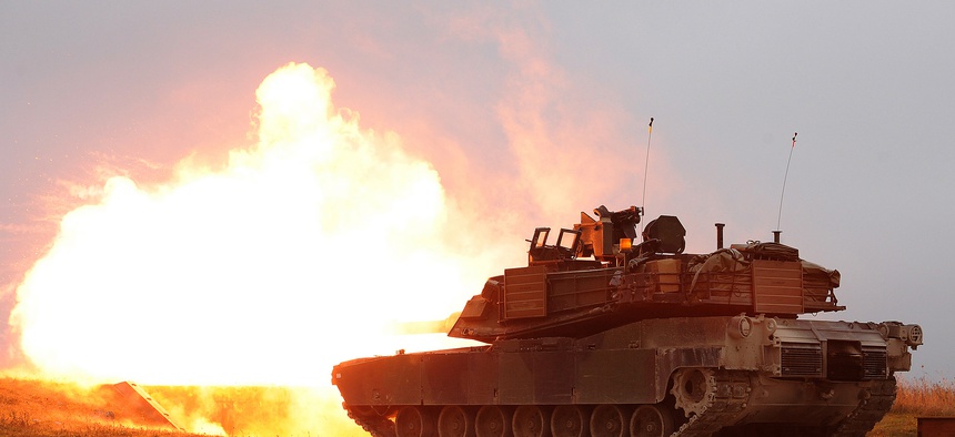 U.S. Army M1A2 Abrams tanks during a military exercise in Europe in 2015.