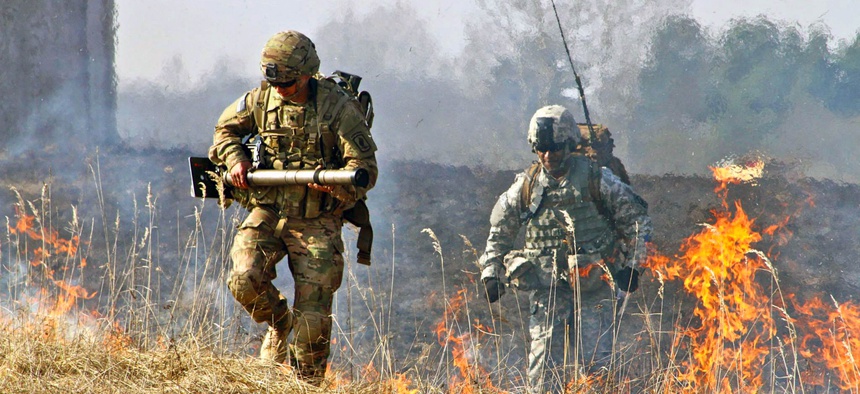 In the culminating training exercise here in Grafenwoehr, First Rock executes Company level live fires, March 16, 2015. Company C (MOD) and A (Attack) take center stage by utilizing combined arms assets in order to assault an enemy position and fight off