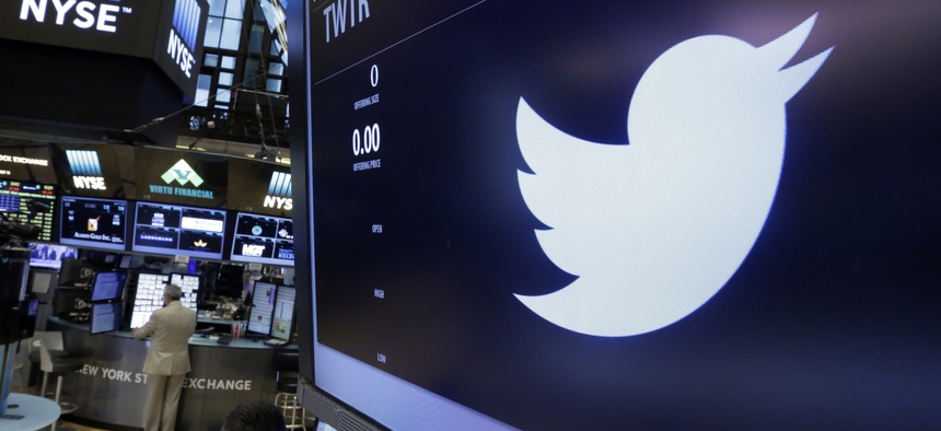 The Twitter logo appears at the post where it trades, on the floor of the New York Stock Exchange, Friday, June 17, 2016.