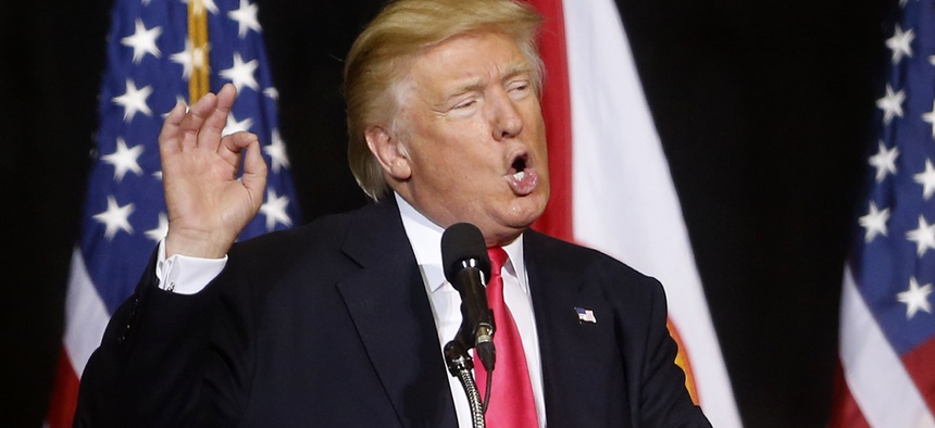 Republican presidential candidate Donald Trump speaks at a campaign rally in Tampa, Florida, on Aug. 24, 2016.