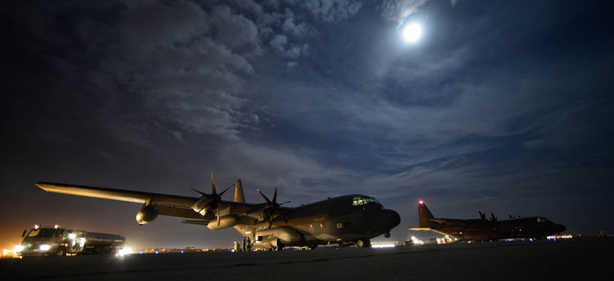 Two HC-130J Combat King IIs deployed to Diyarbakir Air Base, Turkey, to support personnel recovery operations in Syria and Iraq in 2015.