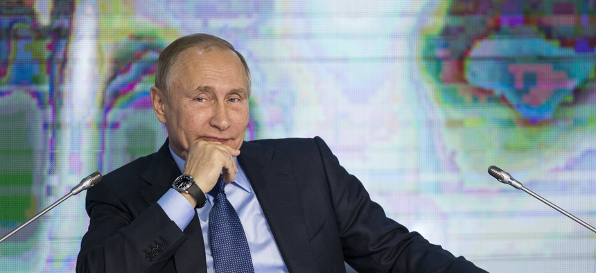 Russian President Vladimir Putin is seen here attending the Business Russia Congress in Moscow Tuesday.