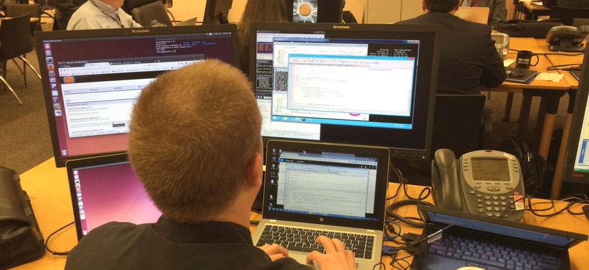 Mission control at Cyber Storm V in Washington, Tuesday, March 8, 2016.