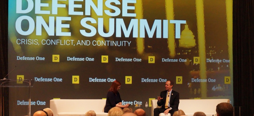 Rep. Adam Schiff, D-Calif. speaks with The Daily Beast's Kim Dozier at the Defense One Summit, November 17, 2016, in Washington.