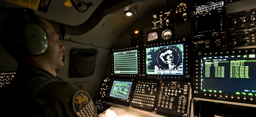 An Air Force officer completes a flight in the first newly upgraded operational B1-B Lancer Jan. 21, 2014, at Dyess Air Force Base, Texas.