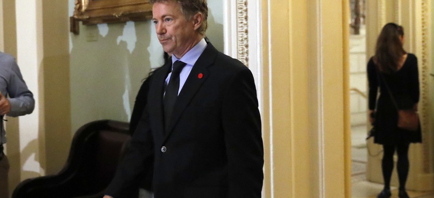 Sen. Rand Paul, R-Ky., arrives for a caucus organizing meeting to elect their leadership for the 115th Congress, Wednesday, Nov. 16, 2016, on Capitol Hill in Washington.