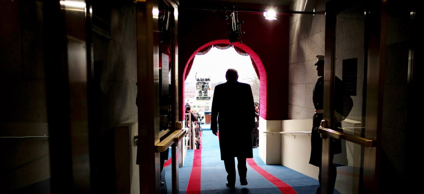 Donald J. Trump walks out to be sworn in as America's 45th President, January 20, 2017.