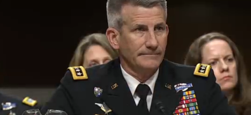 Gen. John Nicholson, U.S. commander of the war in Afghanistan, testifies at a Senate Armed Services Committee hearing, February 9, 2017.