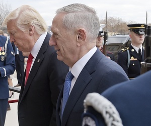 U.S. Defense Secretary Jim Mattis, right, and U.S. President Donald Trump walk into the Pentagon in Washington, Jan. 27, 2017. U.S. Defense Secretary Jim Mattis, right, and U.S. President Donald Trump walk into the Pentagon in Washington, Jan. 27, 2017.