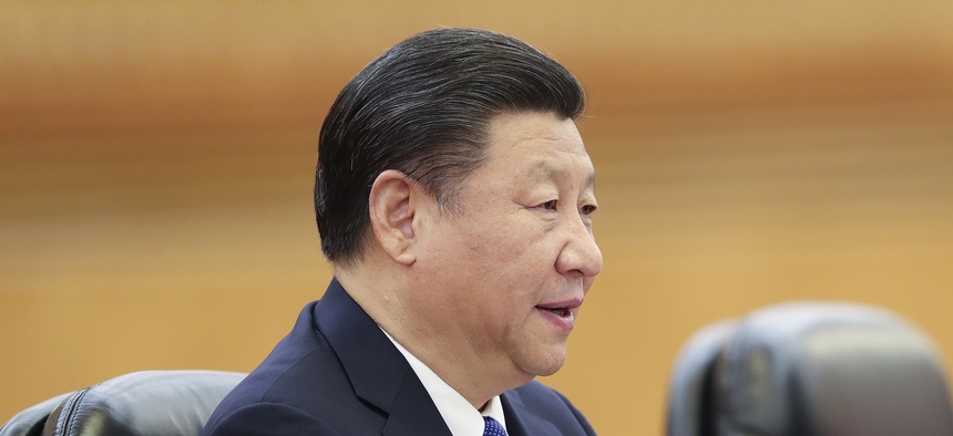 Chinese President Xi Jinping speaks during a meeting with Madagascar President Hery Rajaonarimampianina at the Great Hall of the People in Beijing Monday, March 27, 2017.