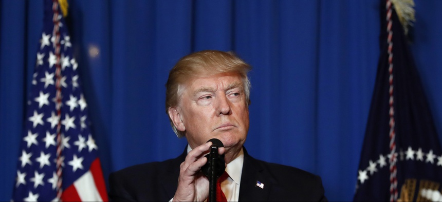 President Donald Trump prepares to speak at Mar-a-Lago in Palm Beach, Fla., Thursday, April 6, 2017, after the U.S. fired a barrage of cruise missiles into Syria Thursday night in retaliation for this week's chemical weapons attack against civilians.