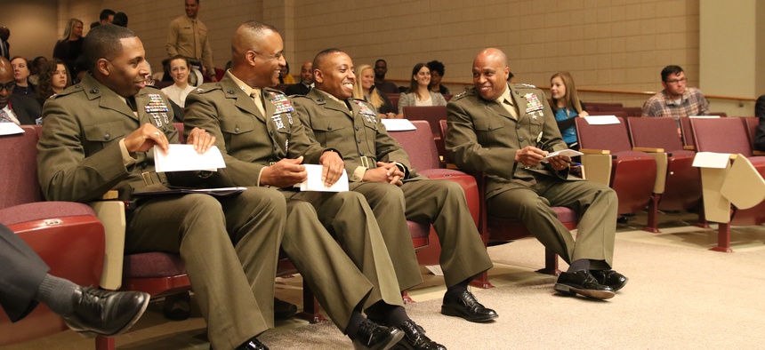 Lt. Gen. Vincent R. Stewart speaks to students and staff of North Carolina Central University, University of North Carolina at Chapel Hill, Duke University and North Carolina State University about the opportunities in the U.S. Intelligence Community.