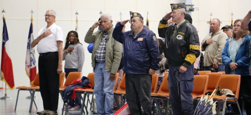 Vietnam veterans and their families participate in the Vietnam Veterans Welcome Home Ceremony on May 20, 2017, at Fort McCoy, Wis.