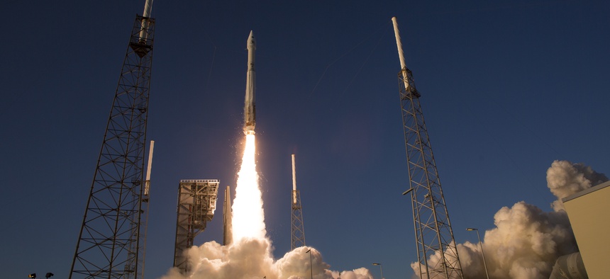 An Atlas V rocket lifts off from launch complex 41 at the Cape Canaveral Air Force Station, Fla., Thursday, Sept. 8, 2016.