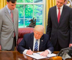 President Donald Trump signs a May 11, 2017, order on cybersecurity. President Donald Trump signs a May 11, 2017, order on cybersecurity.