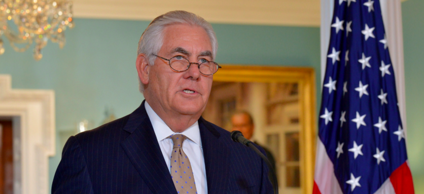 .S. Secretary of State Rex Tillerson delivers a statement to the press at the U.S. Department of State in Washington, D.C., on June 9, 2017.