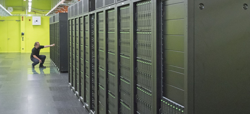 High Performance Computing and Storage Complex II (HRSK-II) during the official opening of the new data center of the Lehmann Center (LZR) of the Dresden University of Technology in Dresden, eastern Germany, Wednesday, May 13, 2015.