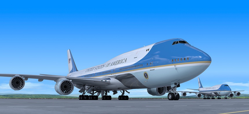 An artist rendition of the new Air Force One, a Boeing 747-8.