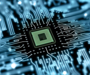 An artist rendering of a microchip. An artist rendering of a microchip.