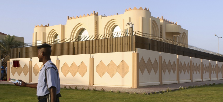 This June 18, 2013, file photo shows a general view of the Taliban office before the official opening in Doha, Qatar.