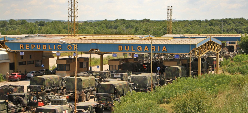 Task Force War Eagle under the command of 1st Squadron, 2d Cavalry Regiment crossed the border from Romania to Bulgaria July 18, 2017 for the Dragoon Guardian convoy to continue on for more Saber Guardian 17 exercises.