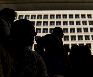 FBI employees listen as FBI Director Chris Wray speaks at his installation ceremony at the FBI Building earlier this fall. Wray has not publicly come to the agency's defense when Trump has criticized and delegitimized it. FBI employees listen as FBI Director Chris Wray speaks at his installation ceremony at the FBI Building earlier this fall. Wray has not publicly come to the agency's defense when Trump has criticized and delegitimized it.