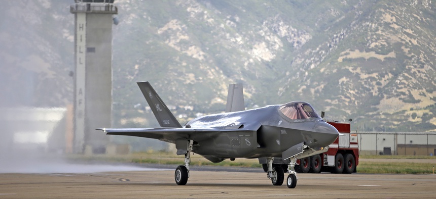 This Sept. 2, 2015, file photo shows an F-35 jet arriving at its new operational base at Hill Air Force Base in Utah. The U.S. and its Asia-Pacific allies are rolling out their new stealth fighter jet.
