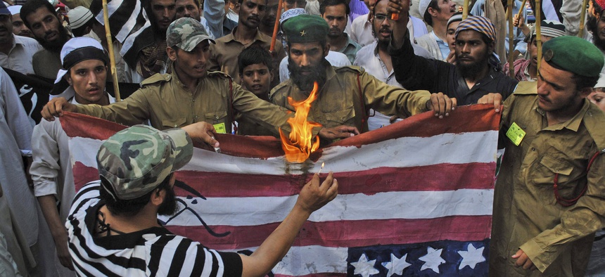In 2012, supporters of Pakistani religious party Jamiat Ulema-e-Islam, protested US drone strikes in tribal areas and the reopening of the NATO supply line to neighboring Afghanistan — a route that observers worry Pakistan could close again.