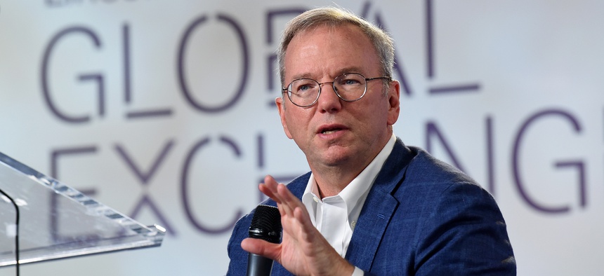 Eric Schmidt, Executive Chairman, Alphabet Inc., speaks at the inaugural Lincoln Center Global Exchange, Friday, Sept. 18, 2015 in New York.