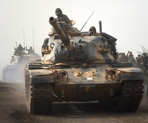 Turkish army tanks leaving Hassa, Hatay, Turkey, and heading for Afrin, an enclave in northern Syria controlled by U.S.-allied Kurdish fighters, on Jan. 22, 2018. Turkish army tanks leaving Hassa, Hatay, Turkey, and heading for Afrin, an enclave in northern Syria controlled by U.S.-allied Kurdish fighters, on Jan. 22, 2018.