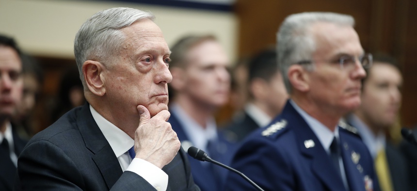 Defense Secretary Jim Mattis, left, and Vice Chairman of the Joint Chiefs General Paul J. Selva, testified today at a hearing of the House Armed Services Committee.