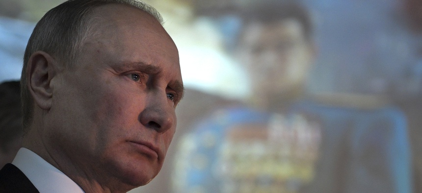 President Vladimir Putin visits a museum dedicated to the battle of Stalingrad during commemorations of the 75th anniversary of the Battle of Stalingrad in the southern Russian city of Volgograd, once known as Stalingrad, Russia, Friday, Feb. 2, 2018