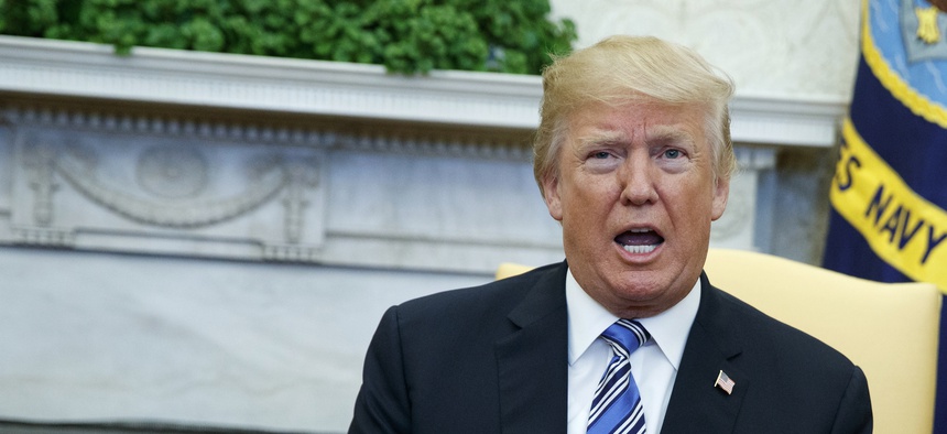 President Donald Trump speaks during a meeting with Israeli Prime Minister Benjamin Netanyahu in the Oval Office of the White House on March 5, 2018.