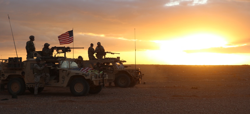 Members of 5th Special Forces Group conducting 50. Cal Weapons training during counter ISIS operations at Al Tanf Garrison in southern Syria in November 2017.