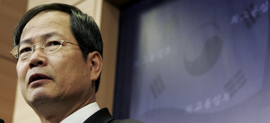 In this Feb. 13, 2008 file photo, South Korean nuclear envoy Chun Yung-woo speaks during a press conference at the Foreign Ministry in Seoul, South Korea.
