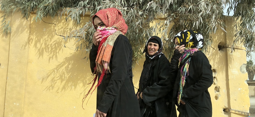 Women walking openly on the streets of in Raqqa, Syria, in the weeks after U.S.-backed Syria Democratic Forces liberated the city from ISIS, Jan. 22, 2018.