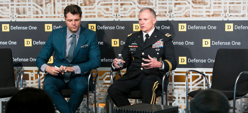 Patrick Tucker and Lt. Gen. Robert Ashley at the Defense One Technology Summit, June 26, 2018.