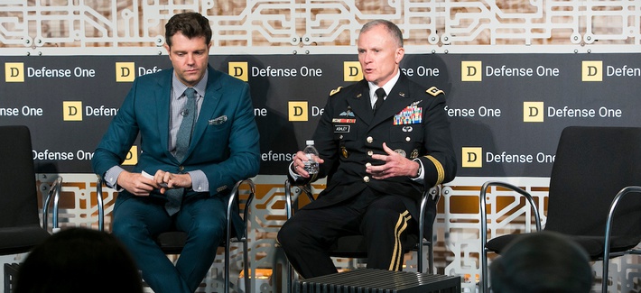Patrick Tucker and Lt. Gen. Robert Ashley at the Defense One Technology Summit, June 26, 2018.