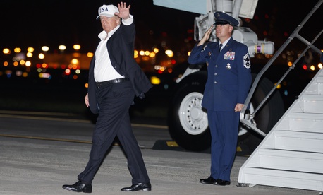 President Donald Trump waves as he arrives on Air Force One at Newark Liberty International Airport, in Newark, N.J., Thursday, July 5, 2018, en route to Bedminster, N.J., after participating in a rally in Great Falls, Mont. President Donald Trump waves as he arrives on Air Force One at Newark Liberty International Airport, in Newark, N.J., Thursday, July 5, 2018, en route to Bedminster, N.J., after participating in a rally in Great Falls, Mont.
