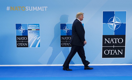 President Donald Trump enters the NATO Summit of heads-of-state and -government at headquarters in Brussels on Wed., July 11, 2018. President Donald Trump enters the NATO Summit of heads-of-state and -government at headquarters in Brussels on Wed., July 11, 2018.