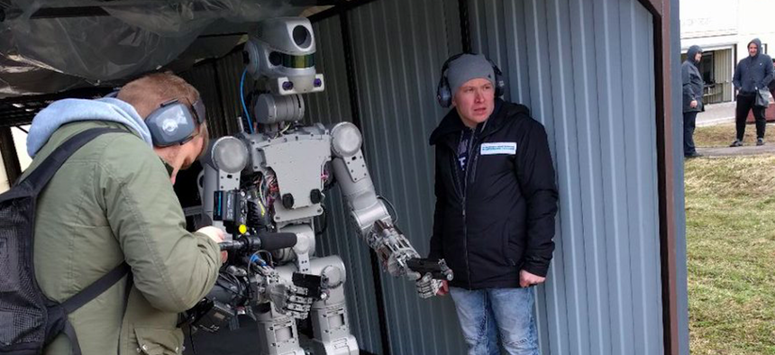 The FEDOR robot is trained to shoot guns.