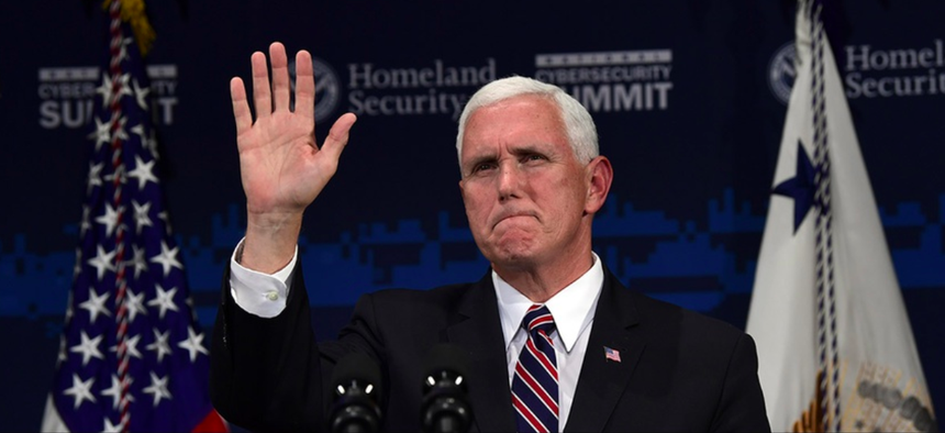 Vice President Mike Pence speaks at the Department of Homeland Security National Cybersecurity Summit in New York, Tuesday, July 31, 2018.