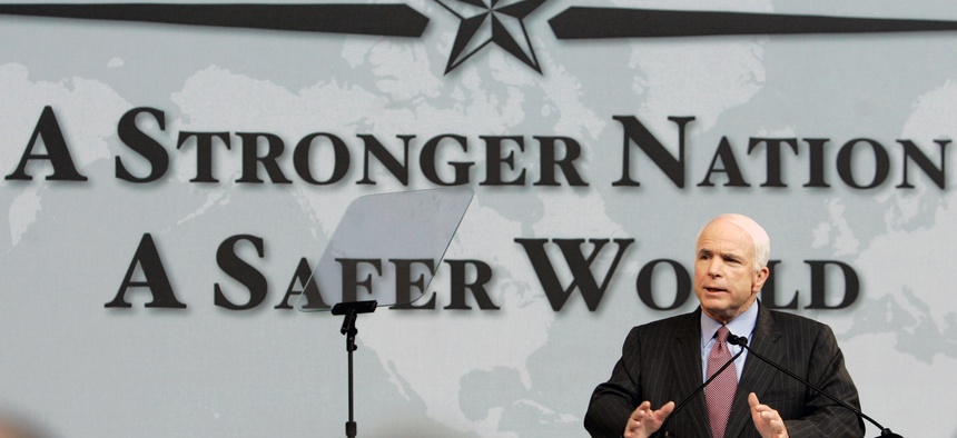 During his presidential run, Sen. John McCain, R-Ariz., spoke for nuclear disarmament at Denver University on May 27, 2008.