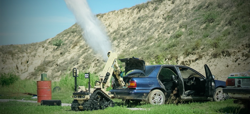 Harris Corporation's T7 Multi-Mission Robotic System completes a demonstration in 2016.