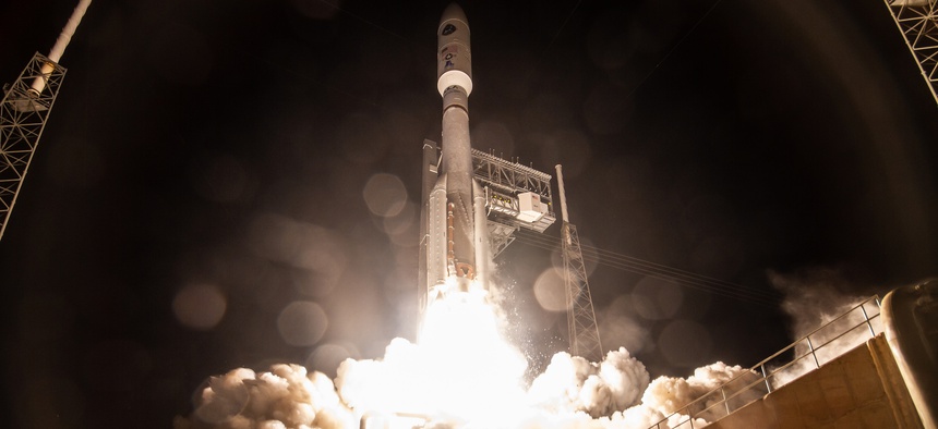 A United Launch Alliance Atlas V rocket carrying the AEHF-4 satellite lifts off at Cape Canaveral Air Force Station, Florida, on Oct. 17.