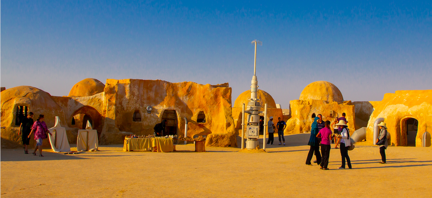 This is a photo of the set of Tatooine in the Sahara Desert in Tunisia. The Army's new Tatooine training center will be in Fort Gordon, Georgia.
